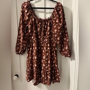 Celebrity Pink Brown Floral Peasant Dress